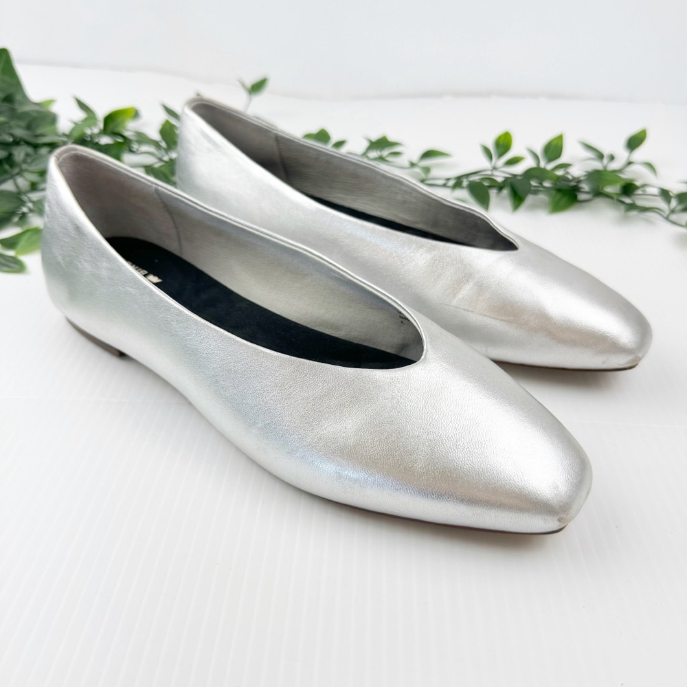 Birdies THE CRANE Silver Leather flats 8